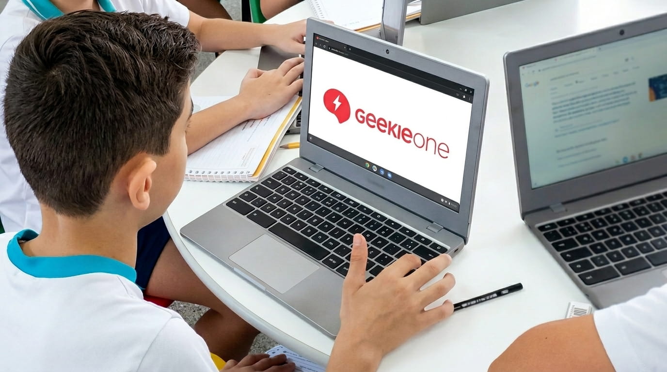 Estudante usando a plataforma Geekie One